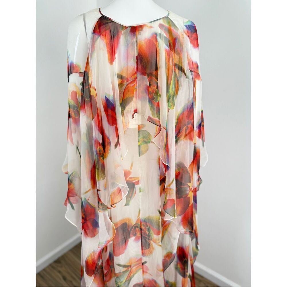 Alexander McQueen Womens Cape Sleeve Sheer Floral-Silk Gown White Sz 4/6 - Picture 6 of 16